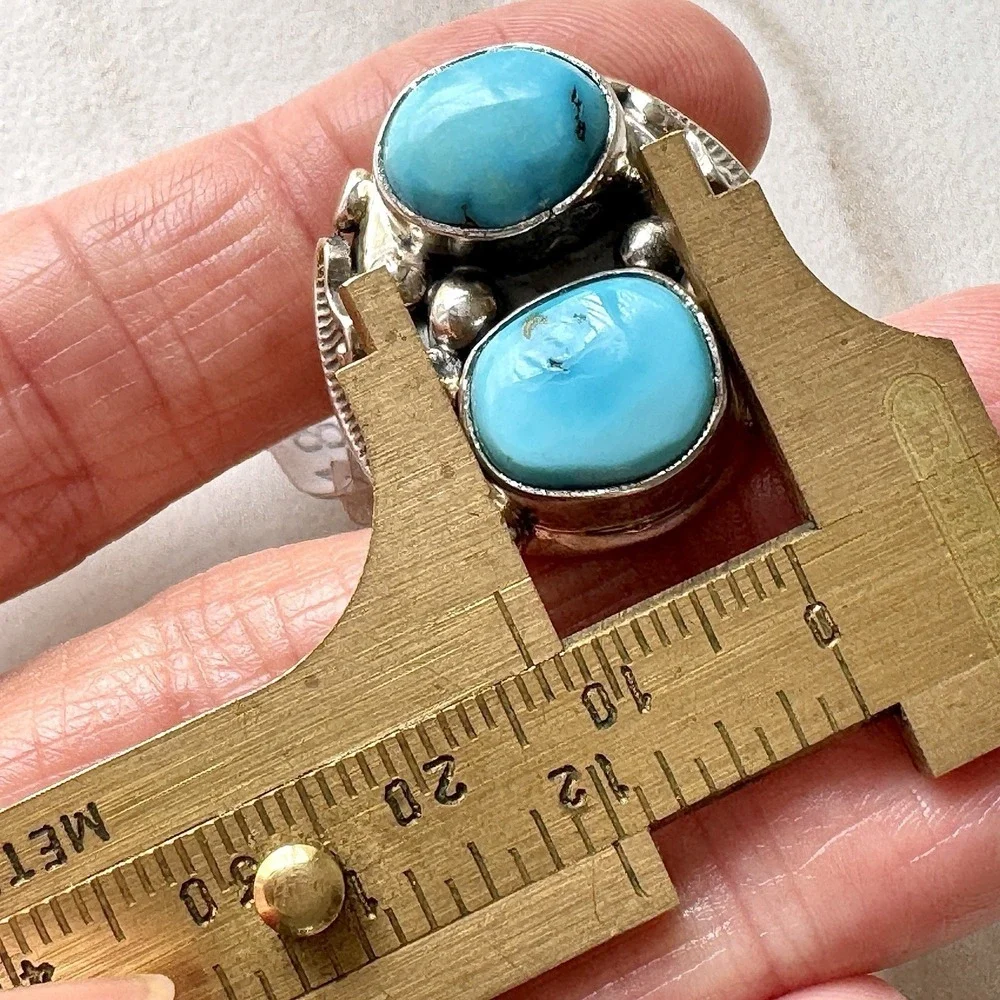 Big Navajo Sonoran Turquoise Ring Sz 14 Mens Sonoran Signed AT Native American